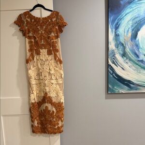JS Collections Orange and Cream Midi Dress